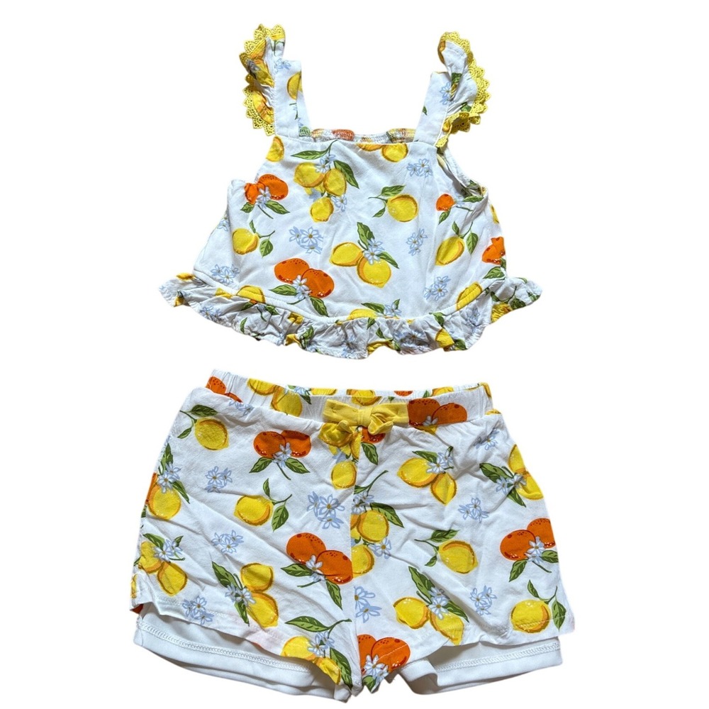 Rare Editions 2 Piece Set Toddler White Yellow Lemon‎ Orange Ruffle SIZE 3T